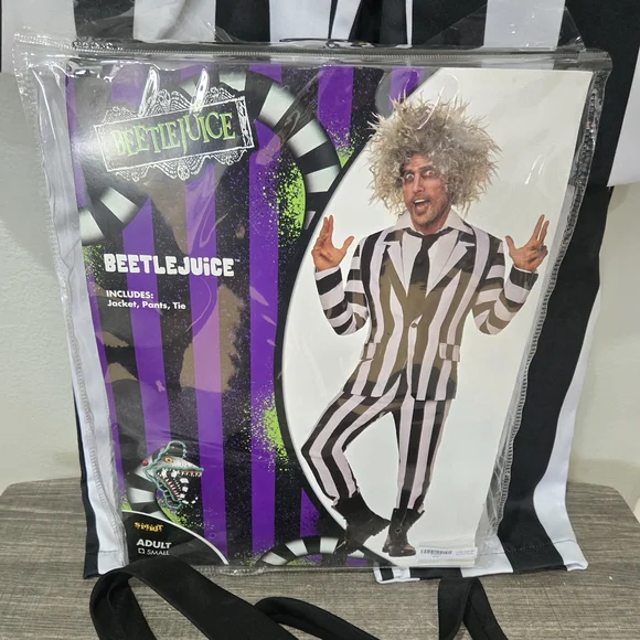 Spirit Halloween Beetlejuice Costume Adult Small Jacket Pants Tie Black White - Picture 2 of 14